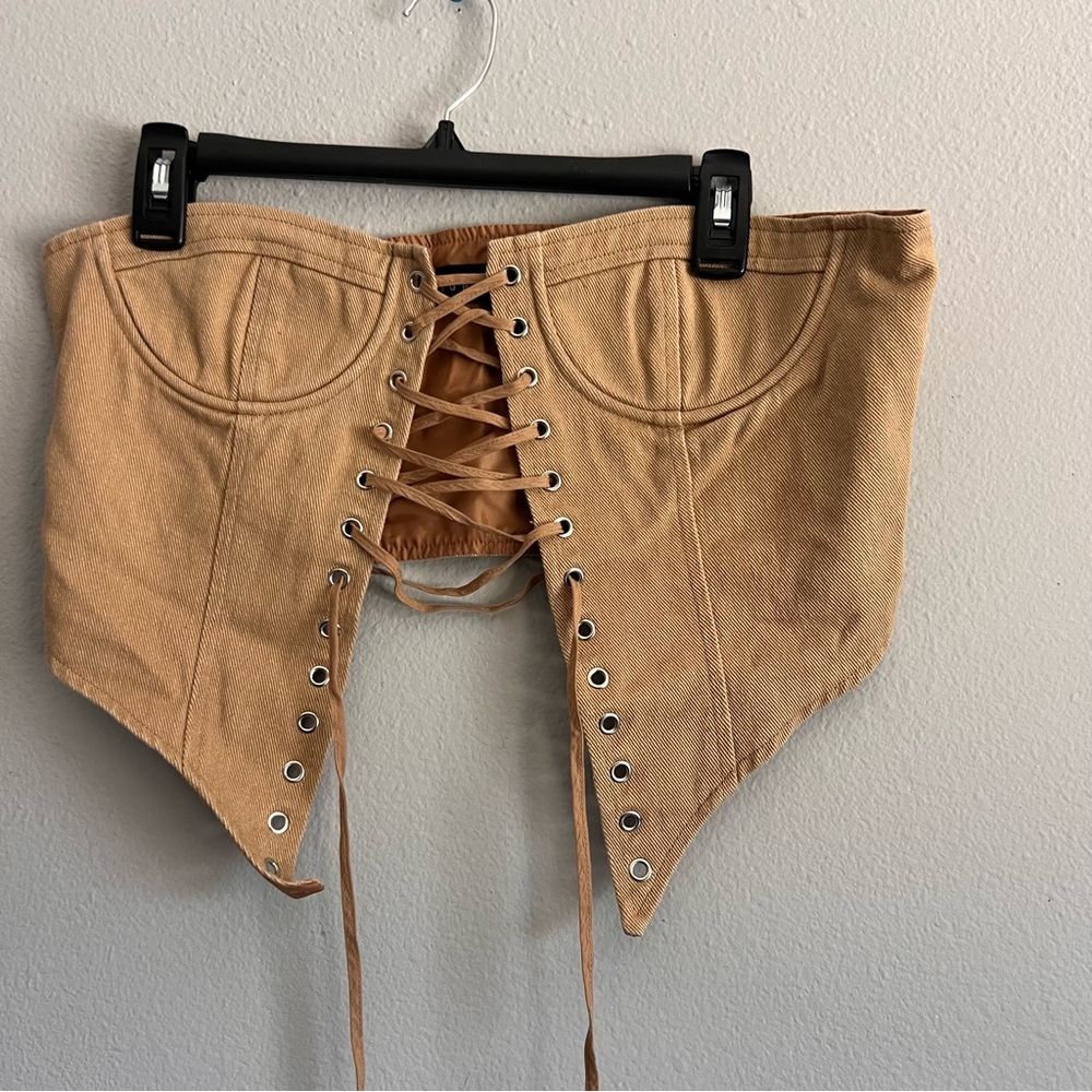 Lioness Beige Lace-Up Top
